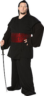 The fuller figure Adult Samurai Warrior Costume includes a quilted wrap vest and mock long sleeved u