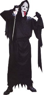 As seen in Scary Movie. This Scream spoof costume contains a hooded robe with draped sleeves, ghost 