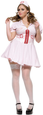 The fuller figure Adult 2 Piece Sponge Bath Betty Costume includes a hat and dress.