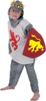 The Child Brave Heart White Costume includes white tunic with red lion motif, silver metallic fabric