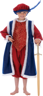 The Child Henry Tudor Costume includes tunic, trousers, overcoat and hat.