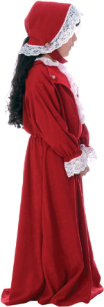 Includes regal red dress and bonnet.