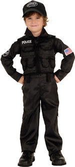 S.W.A.T Police costume with shirt, vest, trousers and hat.