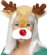 Unbranded Fancy Dress - Fur Reindeer Mask and Red Nose