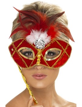 Unbranded Fancy Dress - Red and Gold Eyemask on Stick