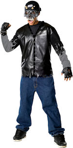 Teen road hazard costume includes a vest, half mask and gloves.