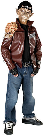 Teen demon rider costume includes jacket, mask and gloves.