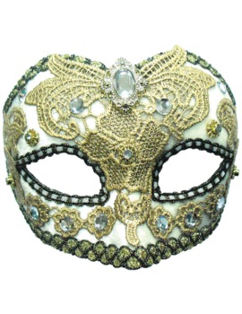 Unbranded Fancy Dress - White and Gold Masquerade Mask