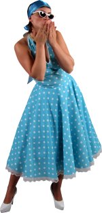 Unbranded Fancy Dress Costumes - Adult 50s Polka Dot Dress Blue Extra Large