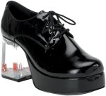 One pair of black platform shoes featuring 3.5 inch heels liquid infused with dice.