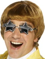 The Adult Elton Set includes a fringed wig and a pair of coordinating silver and black star shaped s