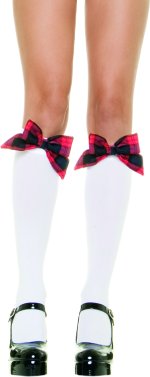 Unbranded Fancy Dress Costumes - Adult Opaque Knee Highs with Plaid Bow