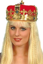 PVC gold crown with red fabric and jewels.
