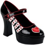 One pair of black and white shoes with red heart detailing, perfect for any Queen of Hearts costume.