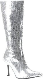 One pair of adult silver sequined boots featuring 3.75 inch heels.