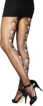 Fancy opaque black skull and crossbones tights to go with the best of pirate outfits.