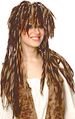 Long adult mixed brown braided wig, the perfect accessory to our pirate costumes.