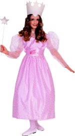 Costume consists of long pink dress with sheer sleeves and silver stars. Includes foam crown and bel