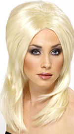 Long wavy layered blonde covergirl wig.