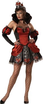 Includes mini-dress with stand-up collar, sleevelets, petticoat, stockings, choker and crown.