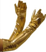 One pair of elbow length gold lame gloves.