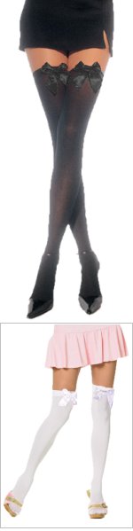 Unbranded Fancy Dress Costumes - Opaque Thigh Highs With Bow Red