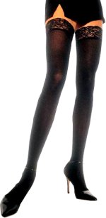 Unbranded Fancy Dress Costumes - Opaque Thigh Highs With Lace Black