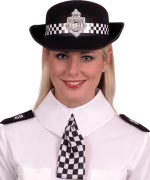 Policewoman set includes white shirt collar, checked necktie and black shoulder epaulettes.