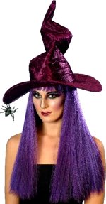 Unbranded Fancy Dress Costumes - Purple Velour Witch Hat and Spider