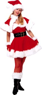 Deluxe tailored 6 piece Miss Santa costume.