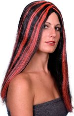 Fancy Dress Costumes - Streaked BLACK and RED Witch Wig