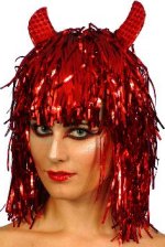 Fancy Dress Costumes - Tinsel Devil Party Wig and Sequin Horns