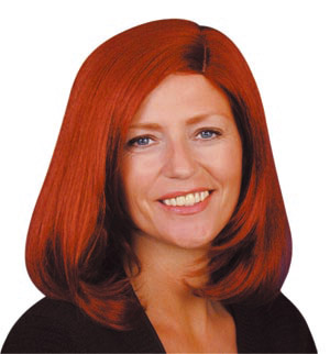 Be a feisty red head in the feathered style auburn wig.Also available in blonde, black, red, lilac a