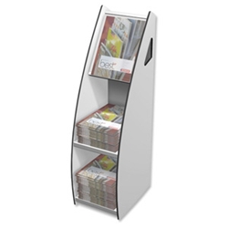 Sturdy modern grey standTransparent window holds a display copy whilst the two shelves below store