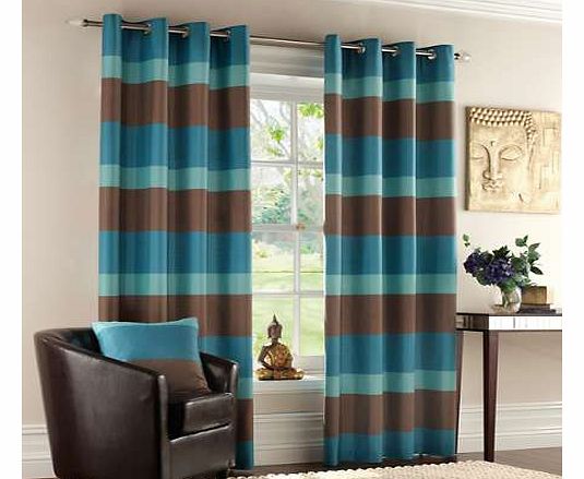 Unbranded Faux Silk Stripe Standard Header Lined Curtains