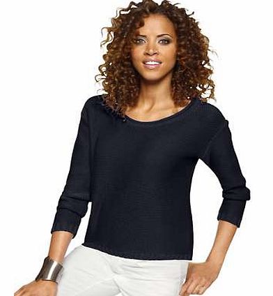 Fine knit, long sleeve jumper with a rolled seam on the wide rounded neckline. Jumper Features: Flattering fit Long sleeves Round neck Washable 50% Cotton, 50% Polyacrylic Length approx. 62 cm (24 ins) (Size 16)