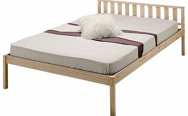 This classic wooden bed frame has a neutral finish to suit any style interior. The Finland is simply styled. practical and a pleasing addition to any bedroom. Part of the Finland collection. Solid pine frame finish. Size W143. L200. H70cm. 29cm clear