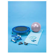 The fitness accessory bundle is a great way to keep active at home. The set includes a trampette, a 
