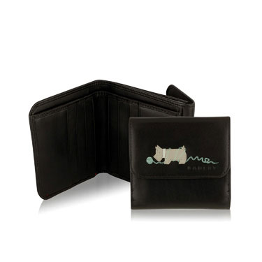 This is a useful small wallet with an applique design of the Radley dog playfully tangled up in a ba