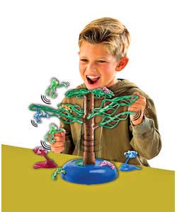 Players use the Lily Pad Launchers to spring their frogs toward the rotating tree to see who stays a