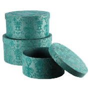 Unbranded Flocked Faux Suede Set Of 3 Boxes, Teal
