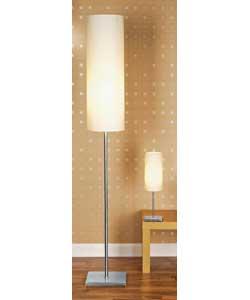 Satin nickel finish and fabric shade.On/off foot switch on floor lamp.In-line switch on table
