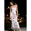 High neck cross back floral dress with all over beading, back elastication and deep back vent. Conce