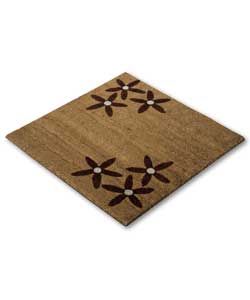 100% coir pile square mat with attractive design.Backed with PVC.Approximate size 60 x 60cm/24 x