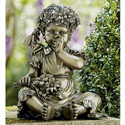 This charming statue is reminiscent of Victorian childrens book illustrations. Cast in bronze