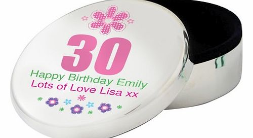 Flowers Age Round Trinket Box Ideal for Birthdays! Item takes  5 working days   to make, before it can be sent out for delivery . Personalise this Flowers Age Round Trinket with any age up to 2 characters and any message spread over 2 lines using up 