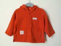 Warm orange fleece hooded jacket with 4 poppers down the front to fasten