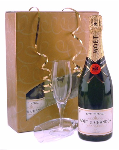 Stylish champagne gift box with bottle of the brand leader in Champagne  Moet Chandon (75cl)