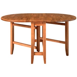 Versatile gate leg table in chestnut-stained solid beech. The gate-leg action can support one or bot