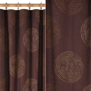 Folk Circles Pencil Pleat Curtains- Chocolate- W218 x Drop 136cm